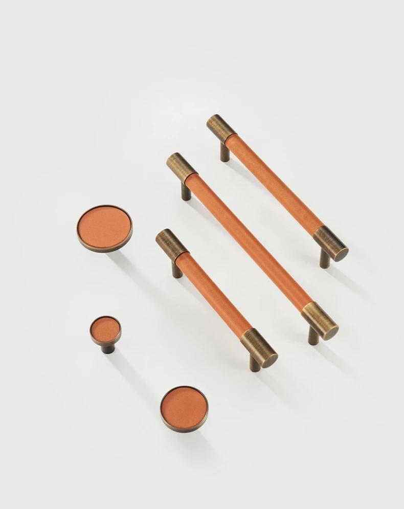 Dooroom Messing-Möbelgriffe mit Echtleder für Schränke, Kleiderschränke, Kommoden, Schuhschränke, Schubladen und Weinschränke – Großhandel – Detail 14