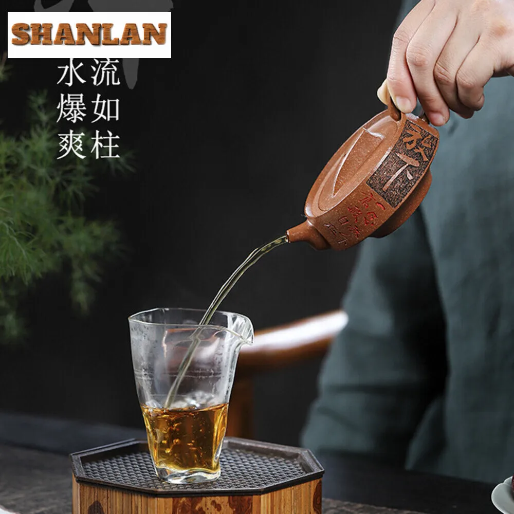 120ML Aesthetic Yixing Purple Clay Teapots Handmade Carved Pot Raw Ore Downhill Mud Kettle with Strainer Zisha Teaset Craft Gift