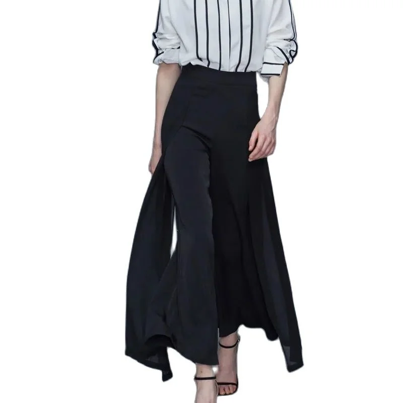 

Spring 2023 Autumn New Original Design Women's High Waist Black Drape Wide Leg Pants Women