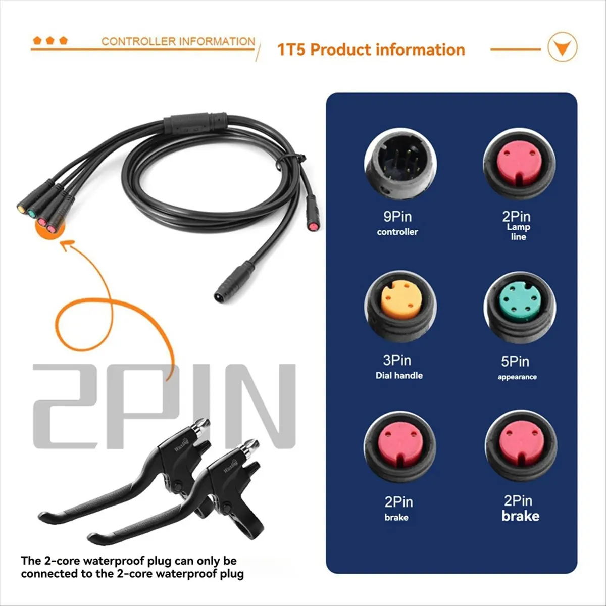 A46U Electric Bicycle Controller with 1T5 Light Wire KT-30A Waterproof Sine Wave Controller Essential E-Bike Accessory
