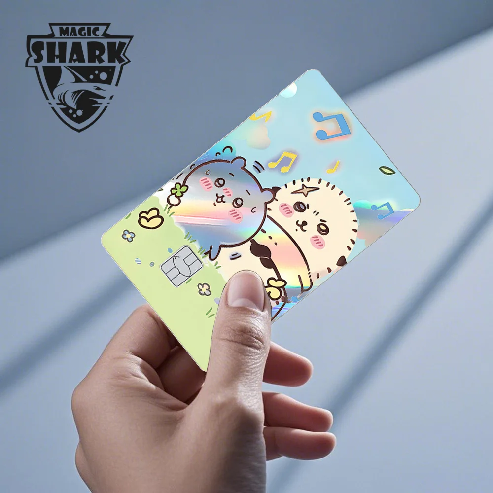 Magic Shark Cartoon Cute Meme Cat Rabbit Shinny Laser Holographic Front Sticker Film Skin for Debit Credit Card view 5