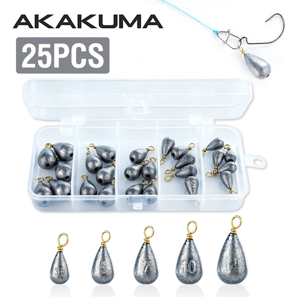 25PCS/BOX Teardrop Fishing Weights Box Set 3.5g-14g Drop Shot Sinker With 360 Rotation Swivel Sea Casting Tackle Accessories