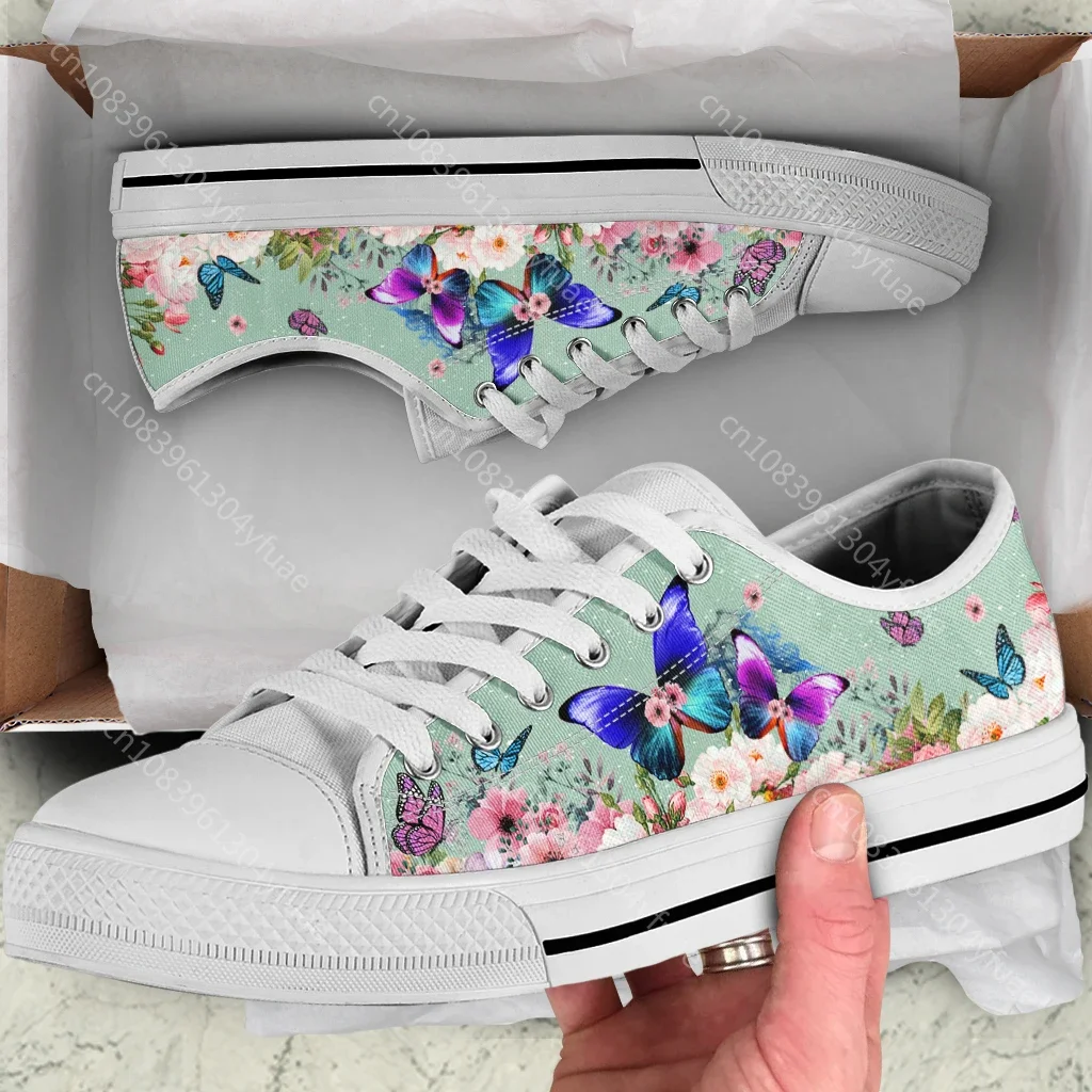Women Shoes Summer New Purple Butterfly Breathable Board Shoes Casual Shoes Canvas Lace Up Low Top Women's Shoe