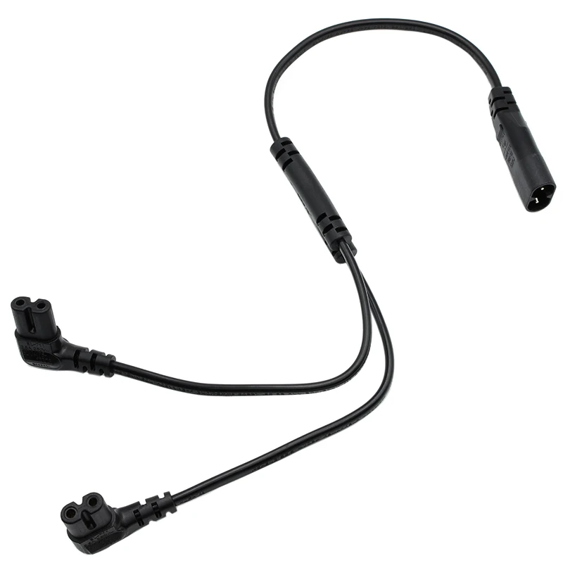 1PCS IEC 320 C8 Male to Dual C7 Right Angle Female Y Split Power Cable, IEC 2Pin Figure 8 Male to 2 Female Cord 45CM