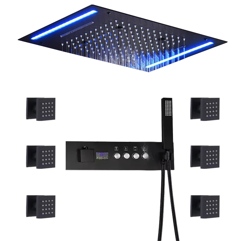 

Modern Ceiling Mount 360*500mm Rainfall Waterfall Mist extra Large LED Shower Head 4 Functions Thermostatic Shower System Set