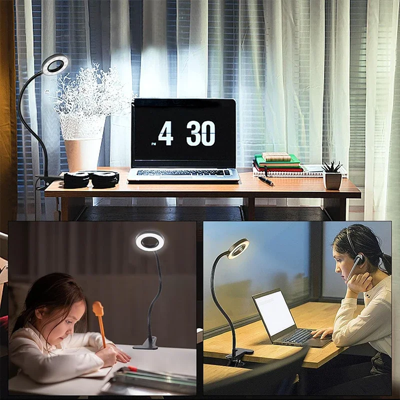 Flexible Gooseneck Book Light Craft Lamp 3 Colors Dimmable LED Desk Lamps for Reading Book in Bed at Night Clip on Table