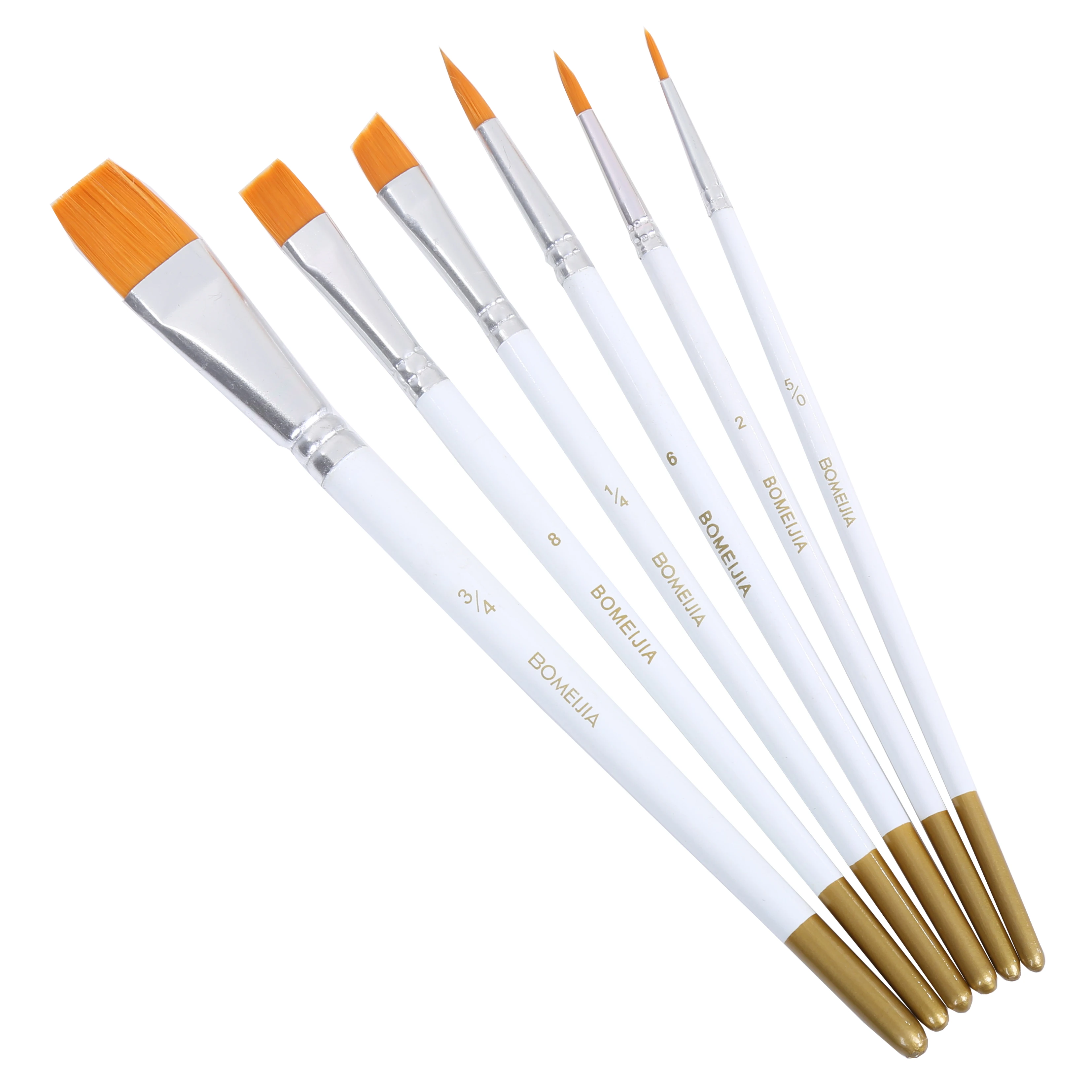 BOMEIJIA-Round Flat Paint Brush para aquarela, acrílico, guache, tinta a óleo, arte suprimentos, 6pcs