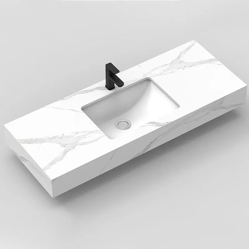 

wash basin project wall-mounted rock slab countertop wash table bathroom wash basin countertop integrated Customizable