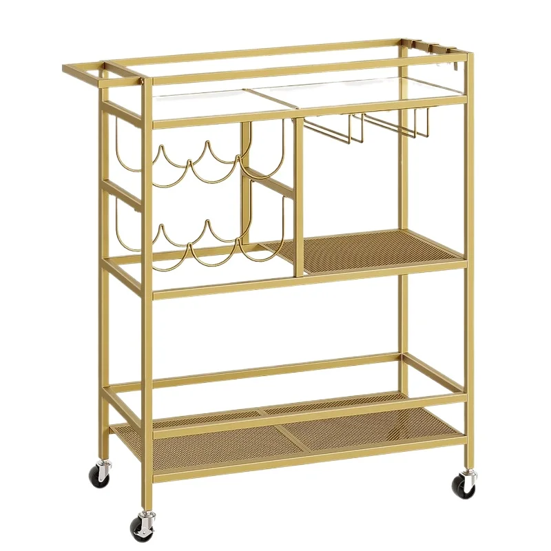 

Layered Hotel Home Luxury Metal Frame Service Bar Gold Stainless Steel Service Trolley