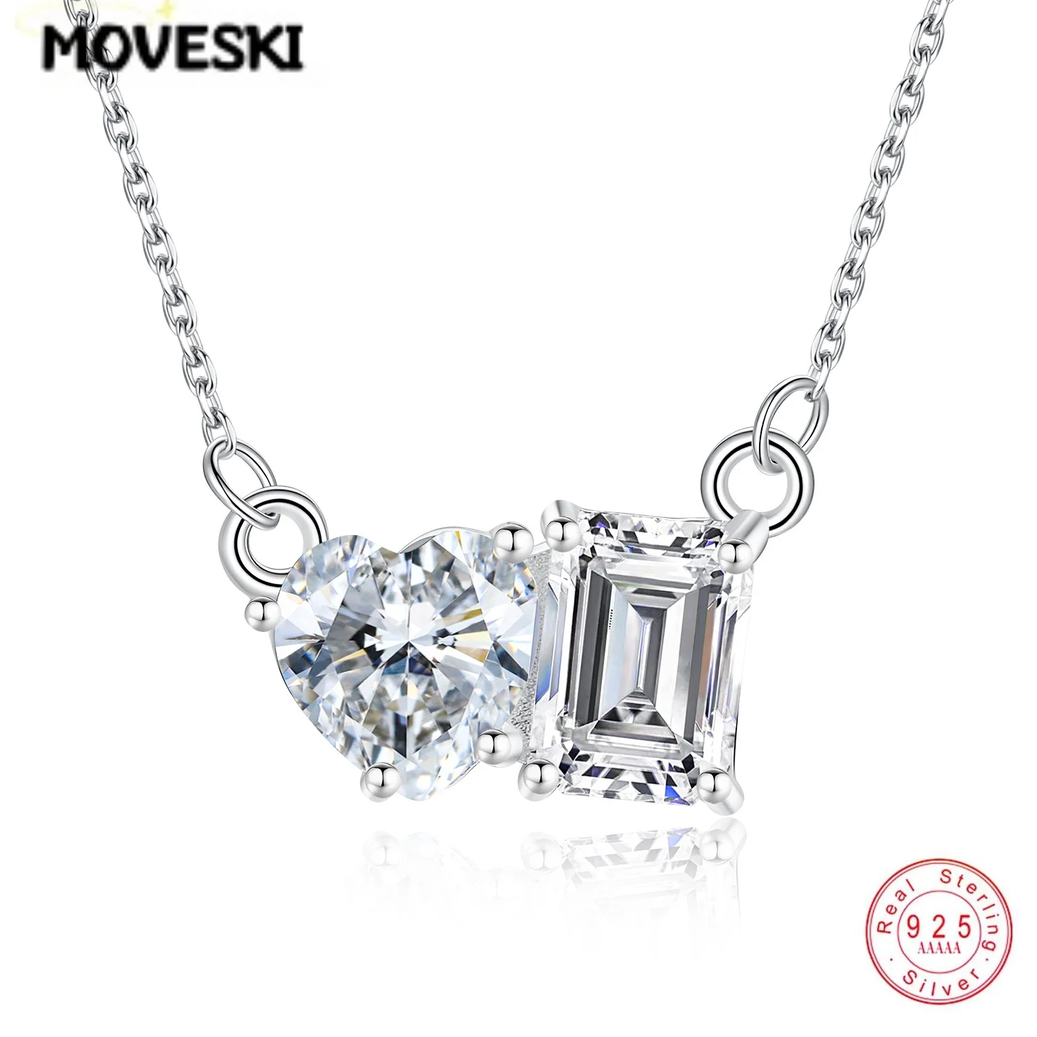 2CT Heart & Emerald Cut Moissanite Pendant Necklace S925 Sterling Silver Two-Stone Design Women Elegant Daily Jewelry Gift