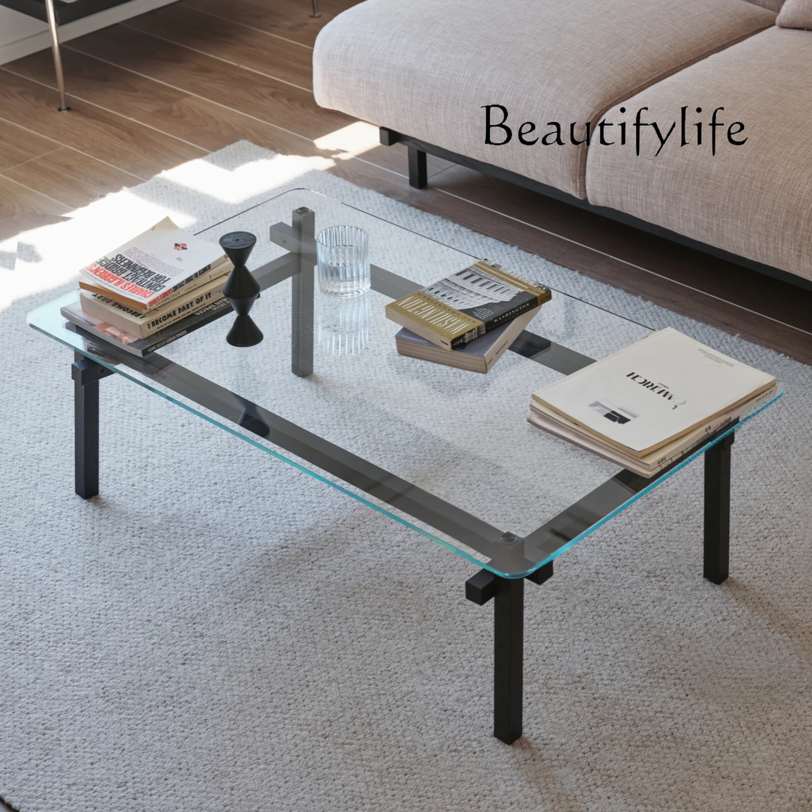 Coffee Table Nordic and Japanese Style Modern Simple and Light Luxury Tempered Glass Solid Wood Small Apartment Tea Table