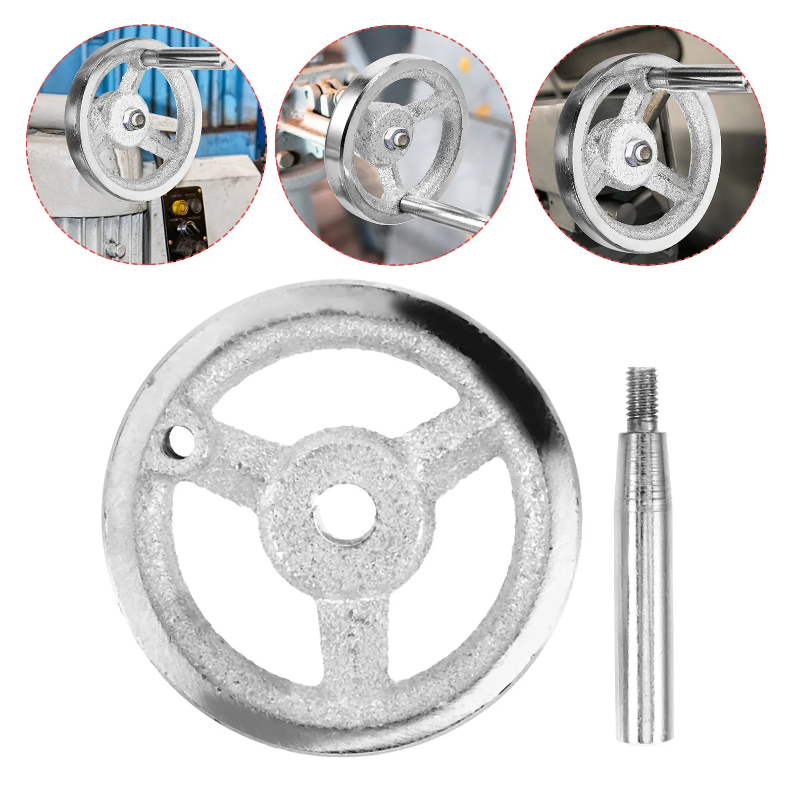 Hand Crank Handle for Lathe Milling Machine Round Metal Hand Wheel with Revolving Knob Carbon Steel Cast Iron Mechanical Part
