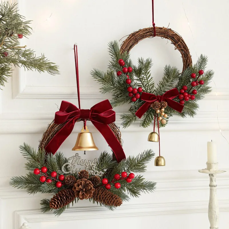 Light Up Christmas Wreath with Bells, Door Hanging Decoration for Holiday Atmosphere