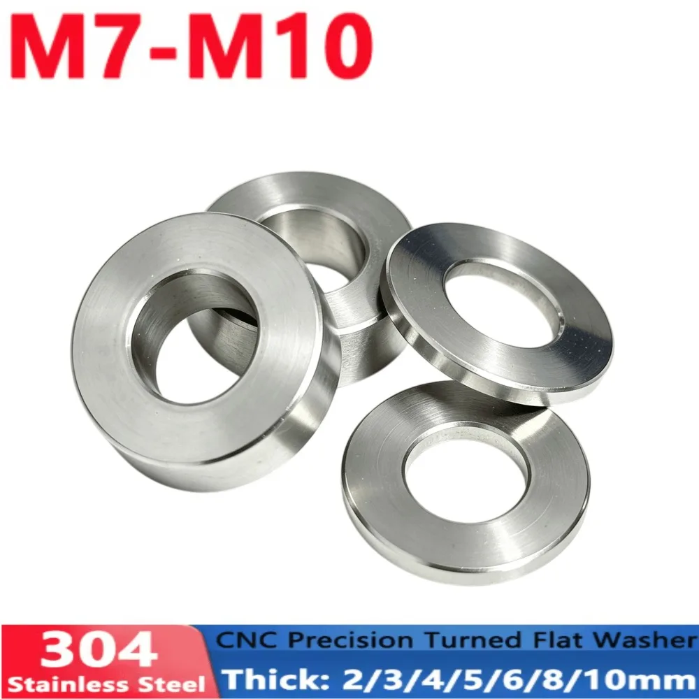M7-M10 304 Stainless Steel Flat Washer, CNC Precision Turned Extra Thick Enlarged Gasket 2-10mm, Anti-Rust Heavy Duty Spacer