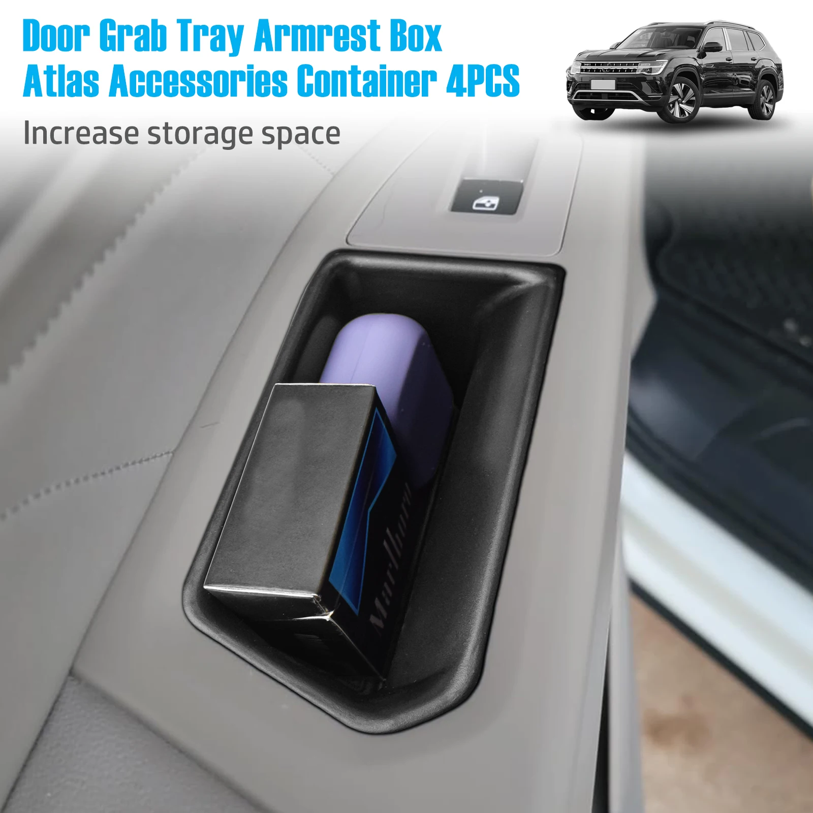 

For VW Atlas 2018 2019 2020 2021 2022 2023 4pcs Door Organizer Storage Box Tray Atlas Cross Sport Grab Tray Grab Handle Tray