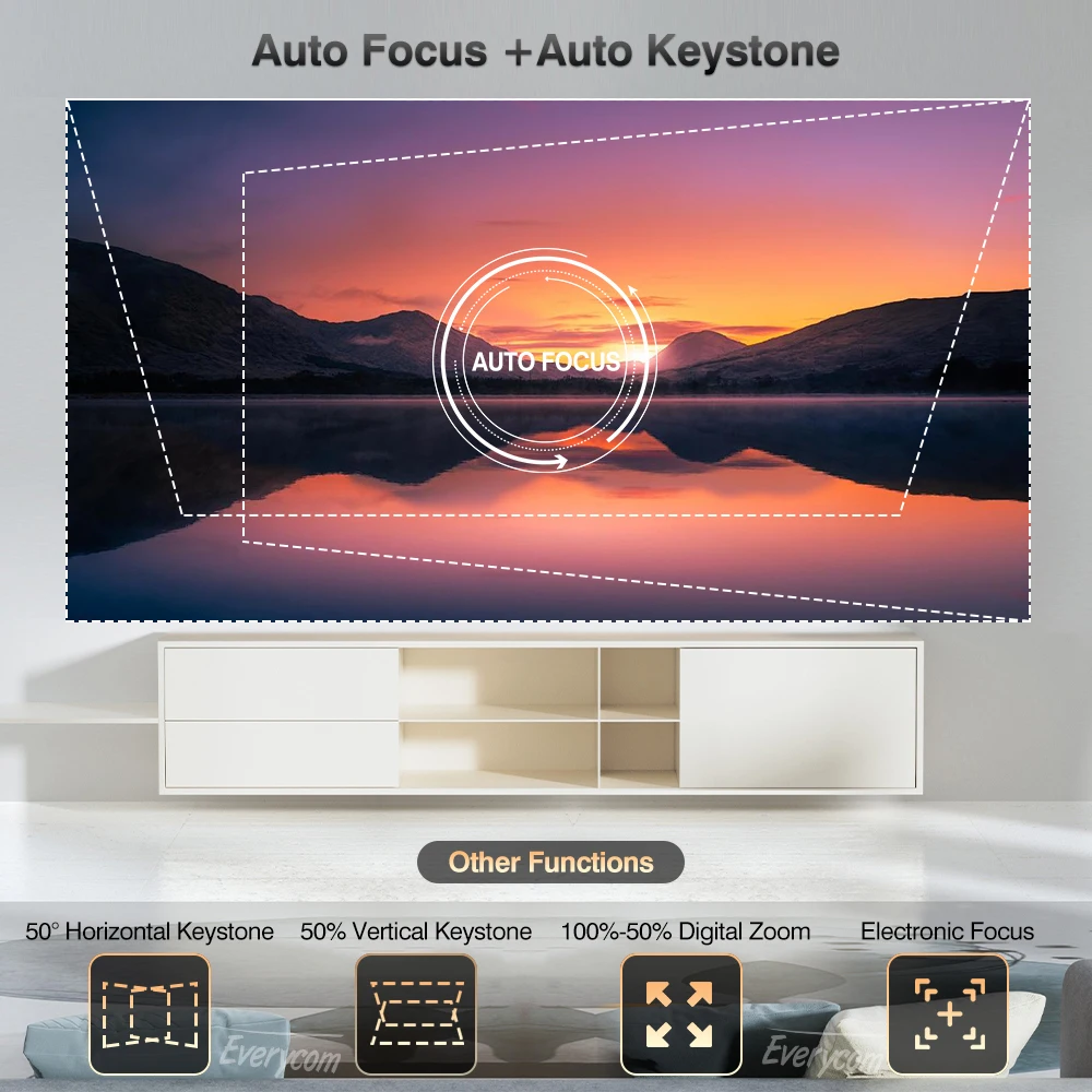 جهاز عرض Everycom HQ10W 1080P 4K فيديو فيلم ذكي واي فاي أجهزة عرض تلفزيونية Netflix معتمدة عالية السطوع للمسرح المنزلي متعاطي المخدرات