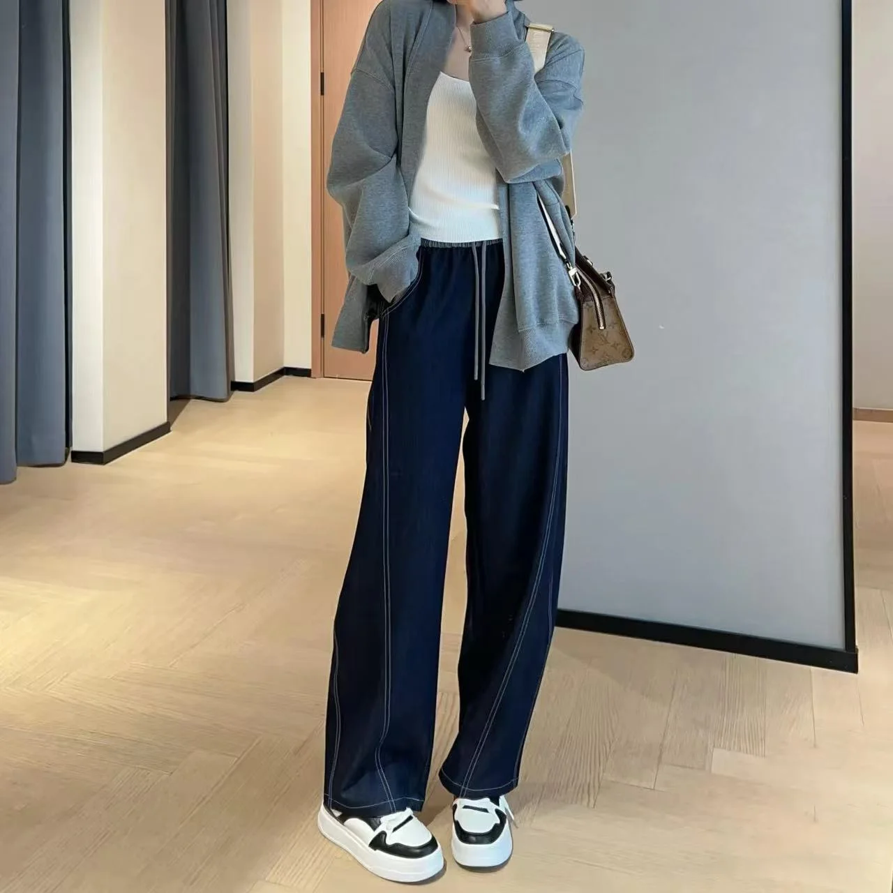 High Waist Elastic Wide Leg Pants Commute Sle Casual Trousers Pear ape Body Perfect Match Long Pants Korean Version