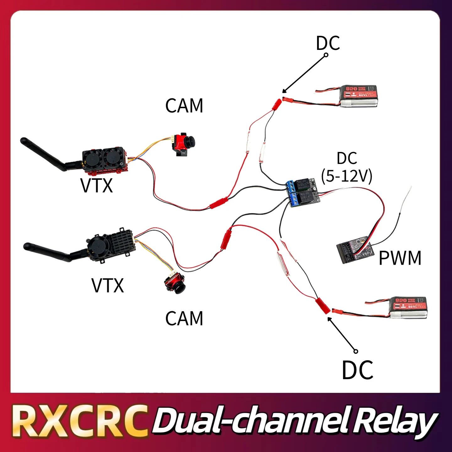 RXC PWM blackboard dual-channel relay,one-channel 2-way control for electronic switches,Suitable for remote control of model.