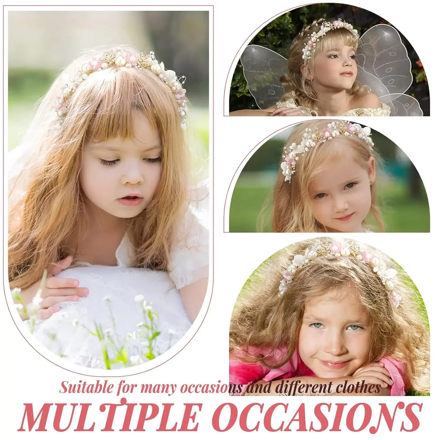 꽃 요정 봄 소녀 신부 진주 머리 머리 장식 댄스 화환 여자 머리 후프 머리띠 쥬얼리 크리스마스 축제 선물