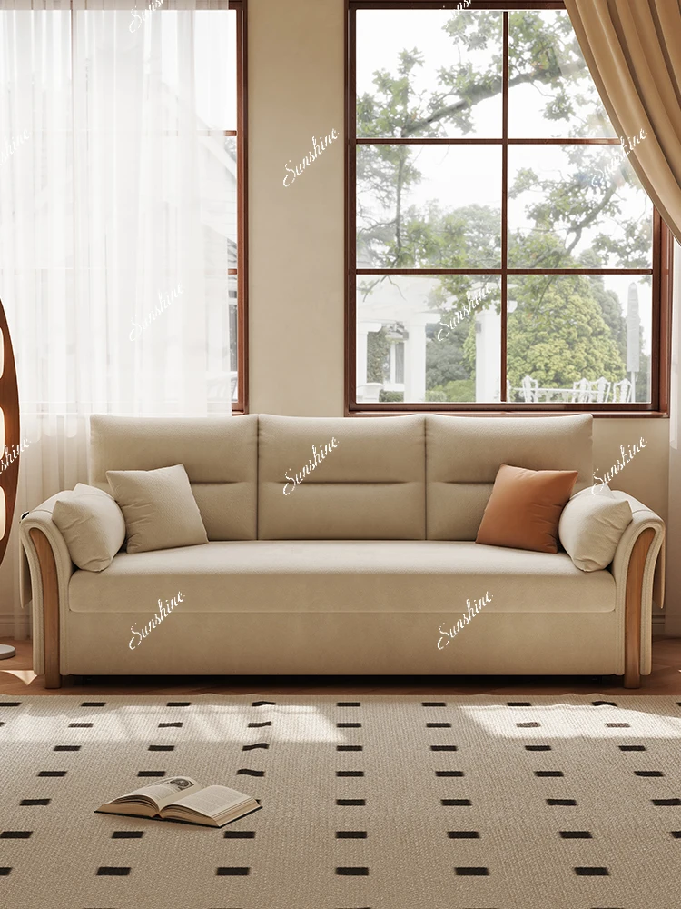 Folding dual-purpose small apartment modern simple medium and ancient multi-functional sitting and lying solid wood sofa