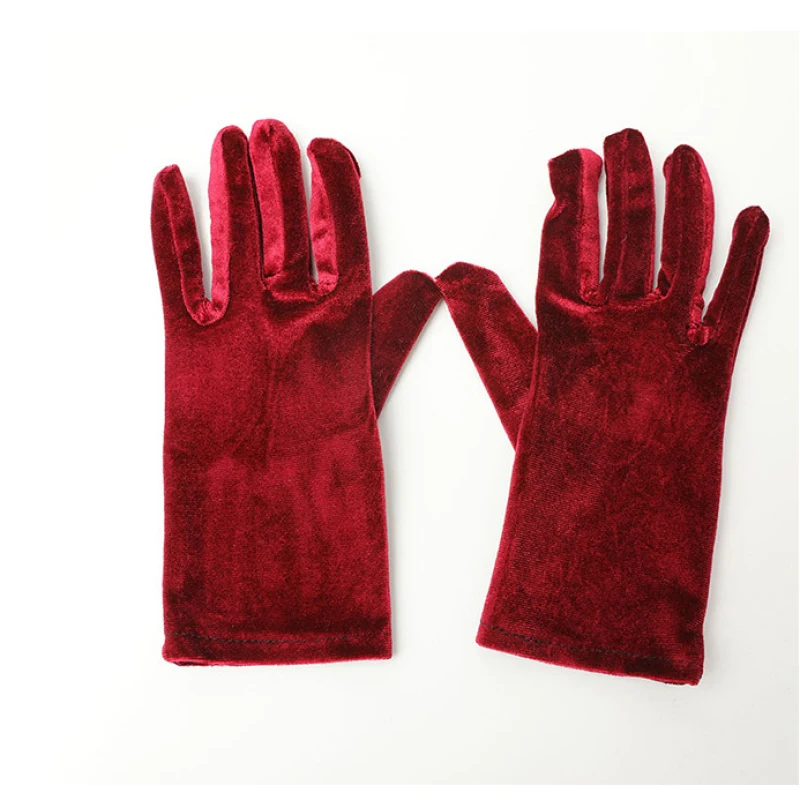 21 سنتيمتر النساء الذهبي المخملية قصيرة الخريف الشتاء الدافئة الأسود مساء اللباس آداب قفازات الرجعية مأدبة اكسسوارات مرونة #4