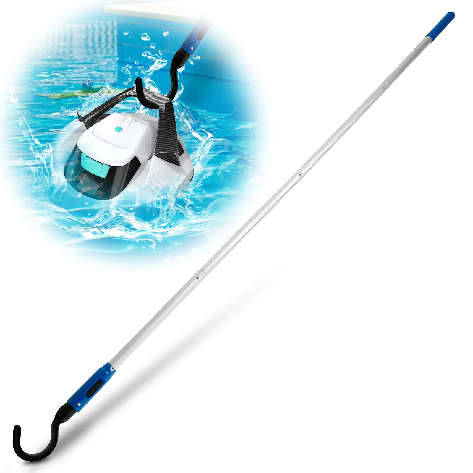 Pool Pole Hook Detachable Plastic Pool Retrieval Hook with 60 Inches Adjustable Aluminum Alloy Pole for Grabbing The Robotic
