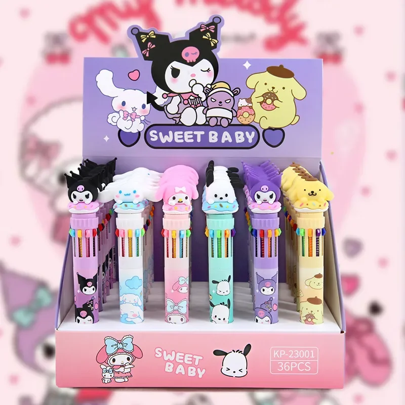 Sanrio Cartoon Ballpoint Pen 18/36pcs Kuromi Hello Kitty Cinnamoroll 10 Color 0.7 School Student Stationery Draw Wrirte Mark Pen