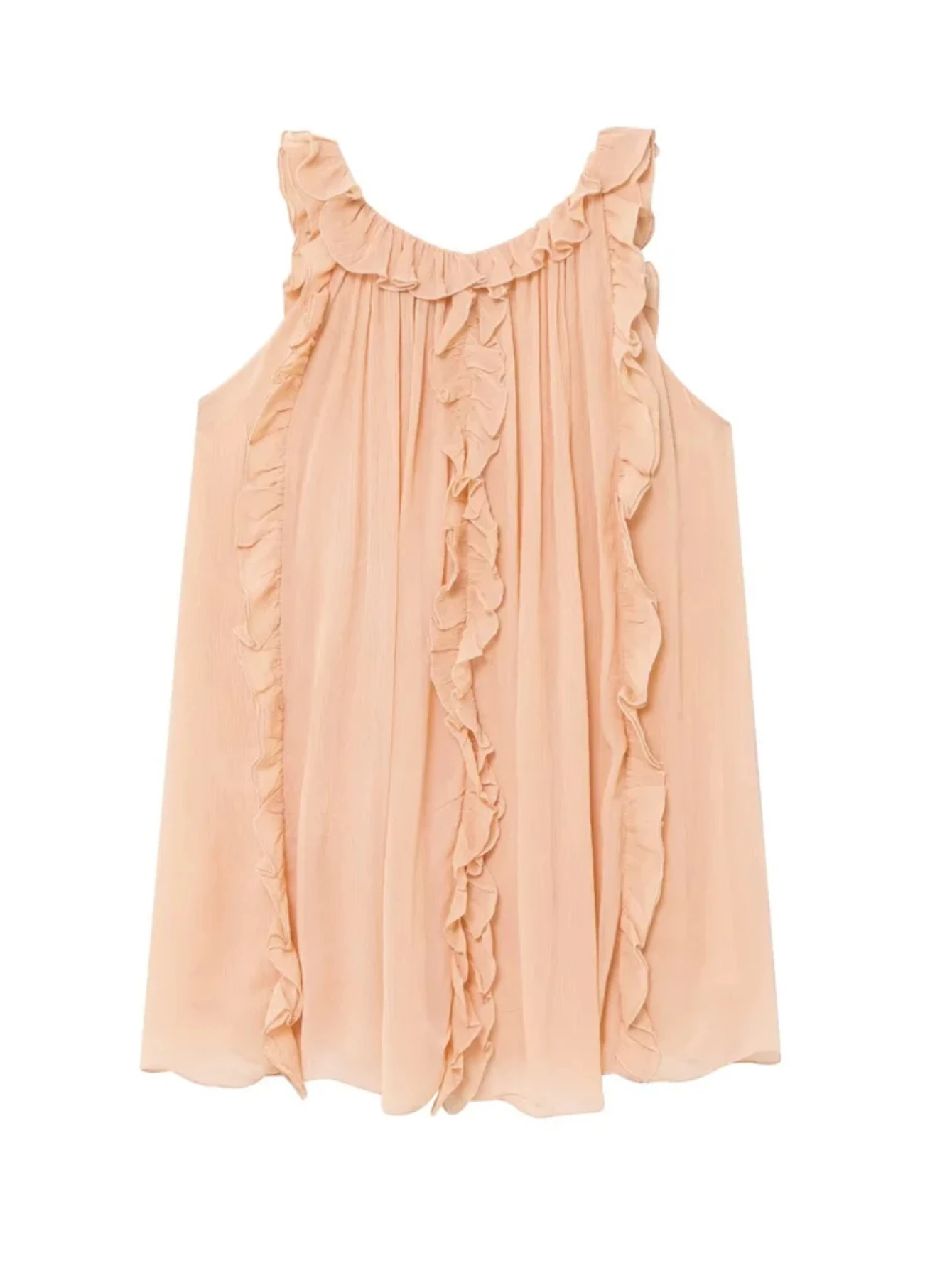 

Summer New Women's Fashion Casual Simple Sweet Lace Stacked Decoration V-neck Sleeveless Tank Top