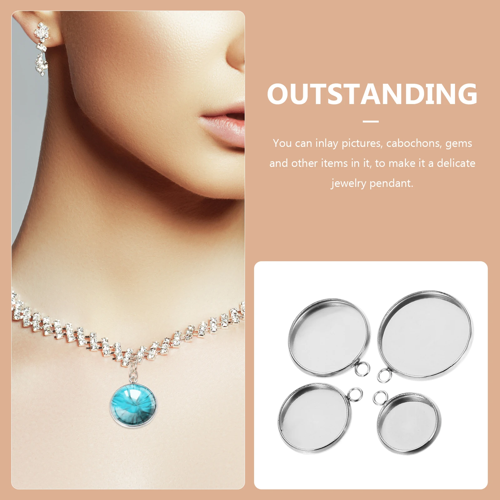 

80pcs Stainless Steel Bezel Diy Jewelry Making Accessories Round Shape Bases Cabochons Diy Trays For Necklace Crafting Photo