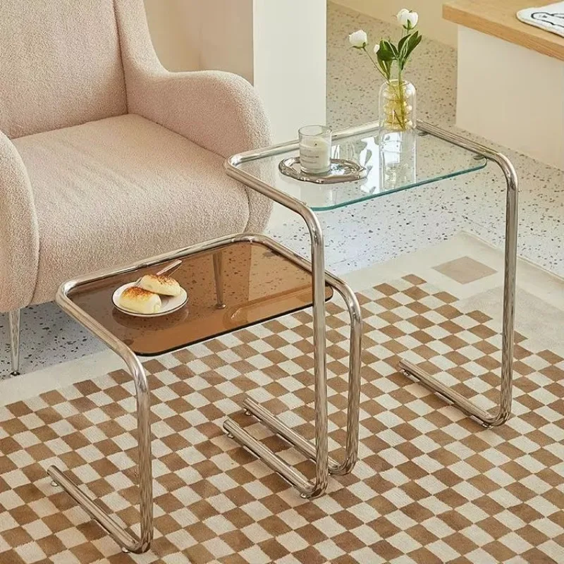 ^Medieval coffee table simple tempered glass sofa side few small apartment home Nordic style living room side table light luxury
