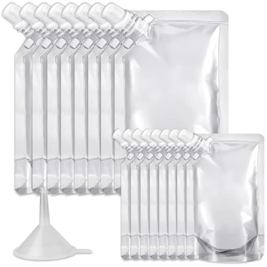 Plastic Flasks, Reusable Cruise Flask Pouches Juice Bags 17 Pcs, 8oz x8, 16oz x8, Funnel Kit