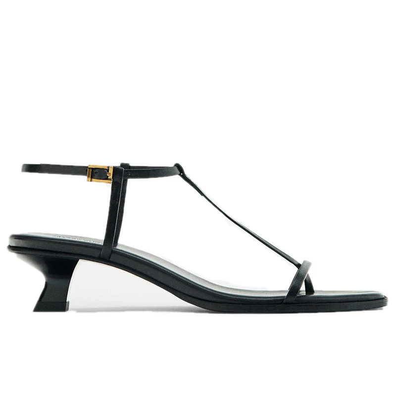 

Maxdutti Summer Genuine Leather Woman Shoes Buckle Cat Heel Sandals Casual And Comfortable Square Toe High Heels Shoes For Women