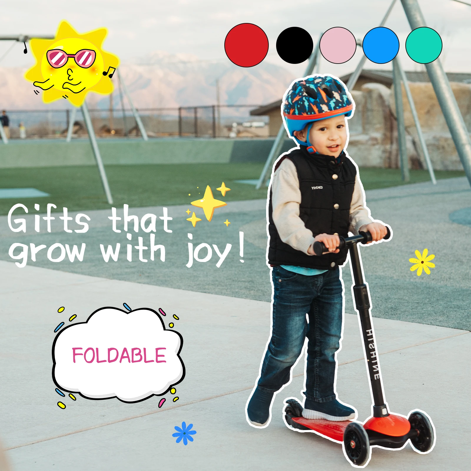 สกู๊ตเตอร์เด็ก 2 ล้อ สำหรับเด็ก 3 ล้อ สำหรับเด็กชายและเด็กหญิง สกู๊ตเตอร์แบบเตะพร้อมล้อเรืองแสง ปรับความสูงได้ ใช้งานง่าย