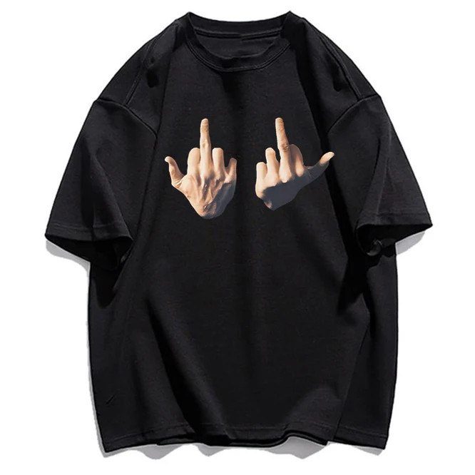 

Middle Finger Printing Tops Men Hip Hop T Shirt Oversized Loose Short Sleeve Neutral Creativity Casual Printing Tops Tees New