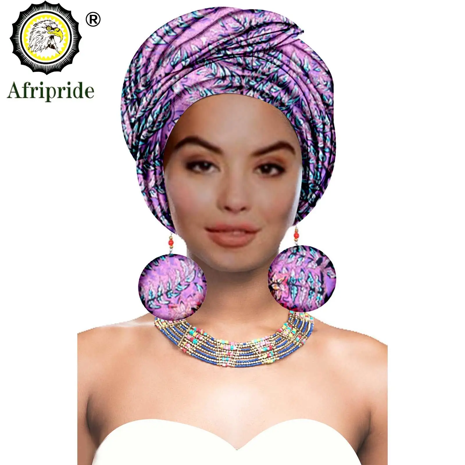 African Turbans African Headwraps for Woman African Headscarf Nigerian Headtie with Matching Earring Dashiki Ankara Wax S20H004