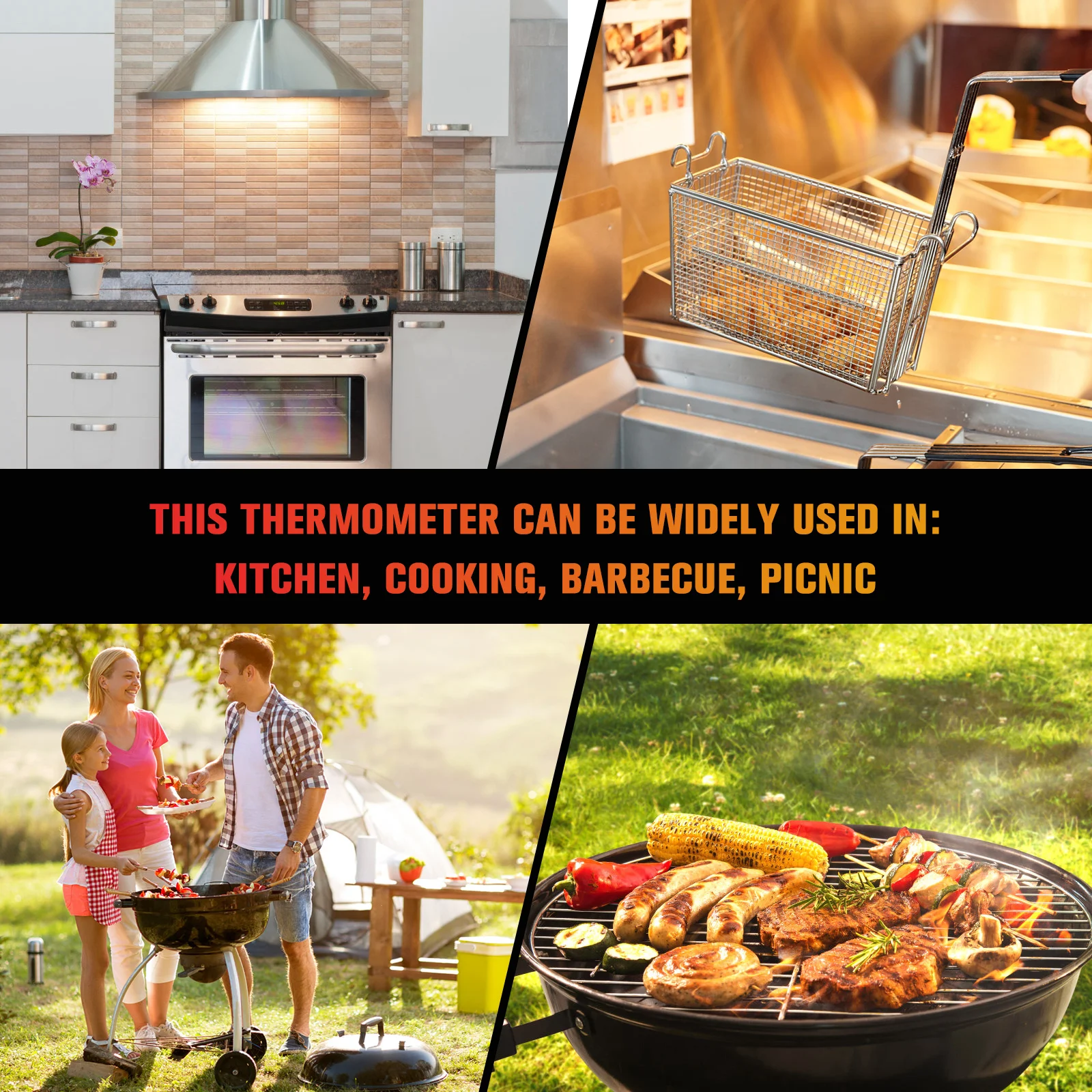 Termometer Daging dengan Probe Panjang dari Baja Tahan Karat untuk Memasak Kalkun, Daging Sapi, Babi, Ham, Makanan, Menggoreng, Permen, Perlengkapan Dapur, Pengukur Suhu