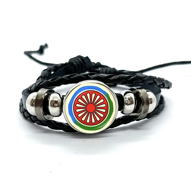 Gypsy Flag Romani Peoples Flag Tribal Ethnic Motifs Leather Bracelets Glass Dome Snap Button Bracelet & Bangles Jewelry Gift