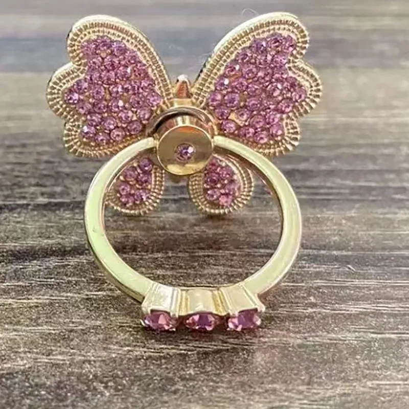 

New Diamond Butterfly Finger Ring Mobile Phone Holder 360 Rotating Luck Universal Desktop Bracket Phone Accessories
