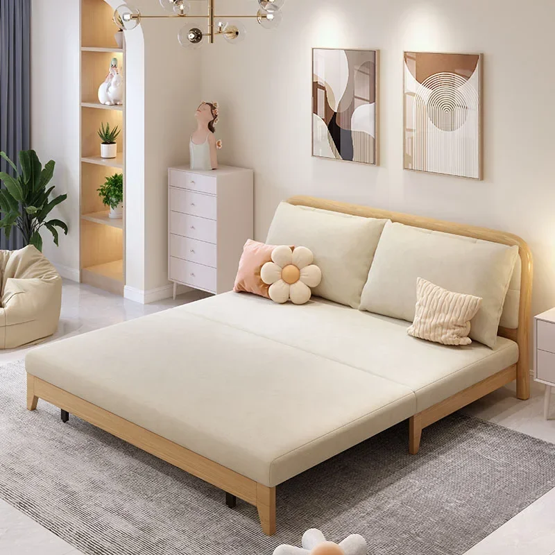 Japanese-style solid wood sofa bed folding dual-purpose modern simple multi-functional single double folding bed