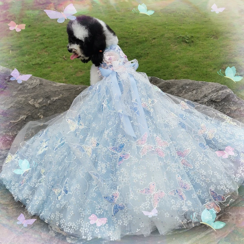 

Luxury Pet Ball Gown Dress-Heavy Handmade Lace/Satin Formal Gown For Small Medium Breeds,For Birthday/Wedding