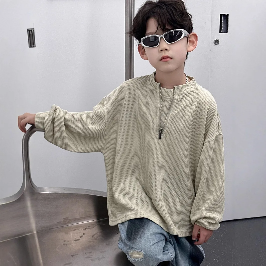 Boys' Trendy Hoodie 2025 Spring New Children's Korean Loose Pulling Top Small and Medium Children's Spring Hoodie