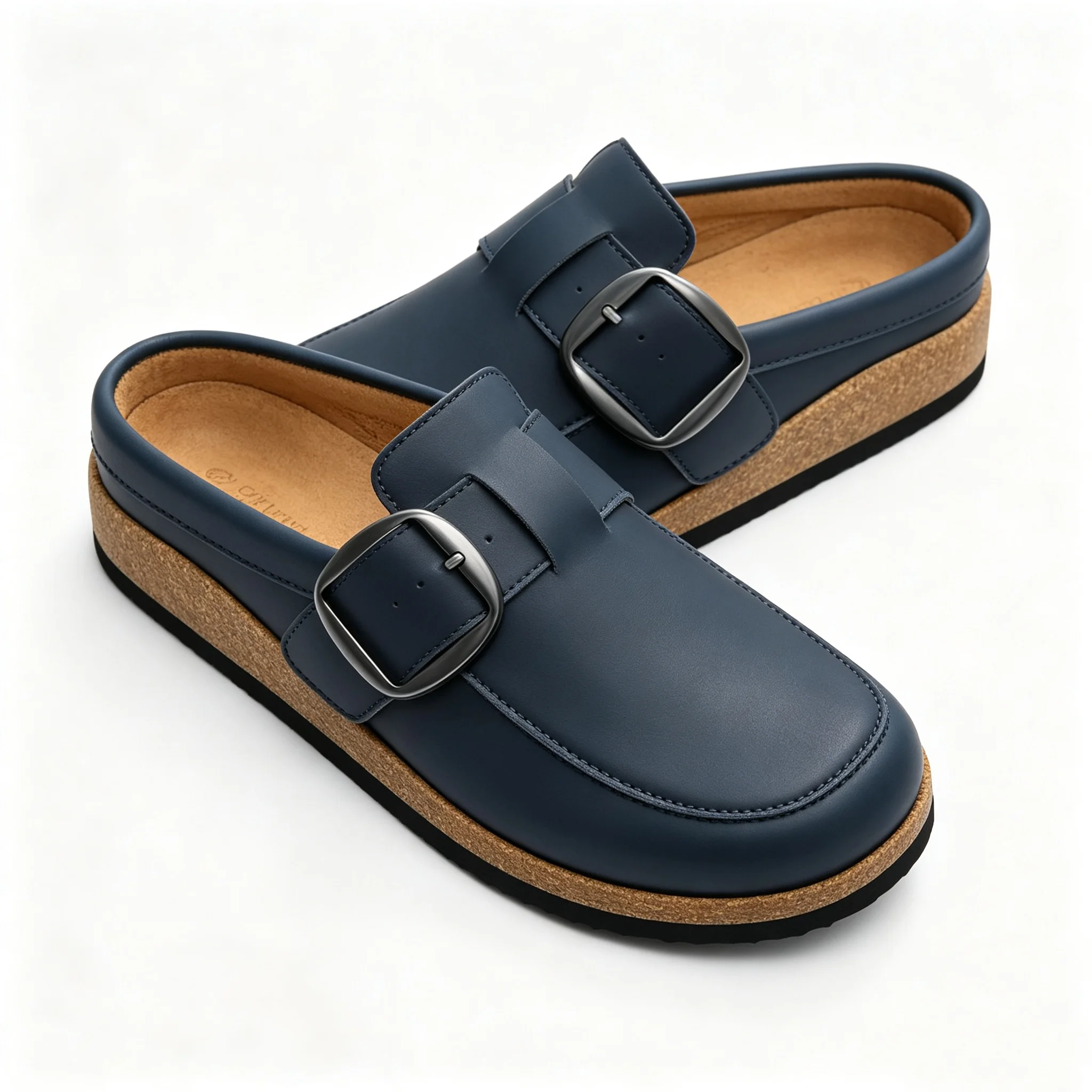 Litfun Vegan Leather Women's Clogs With Big Buckle loafer-inspired Design Slippers Cork Footbed Classic Mules With Arch Support