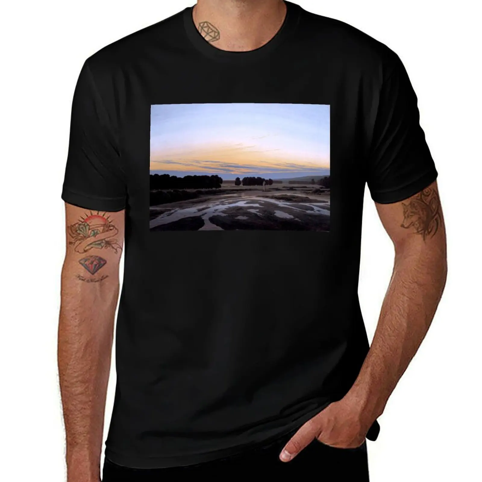 Caspar David Friedrich - The Grosse Gehege near Dresden T-Shirt Basic Regular Fit Casual T-Shirt