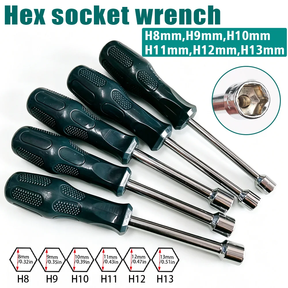Hex Socket Wrench, Sizes: 8mm/9mm/10mm/11mm/12mm/13mm, Professional Manual Socket Tool