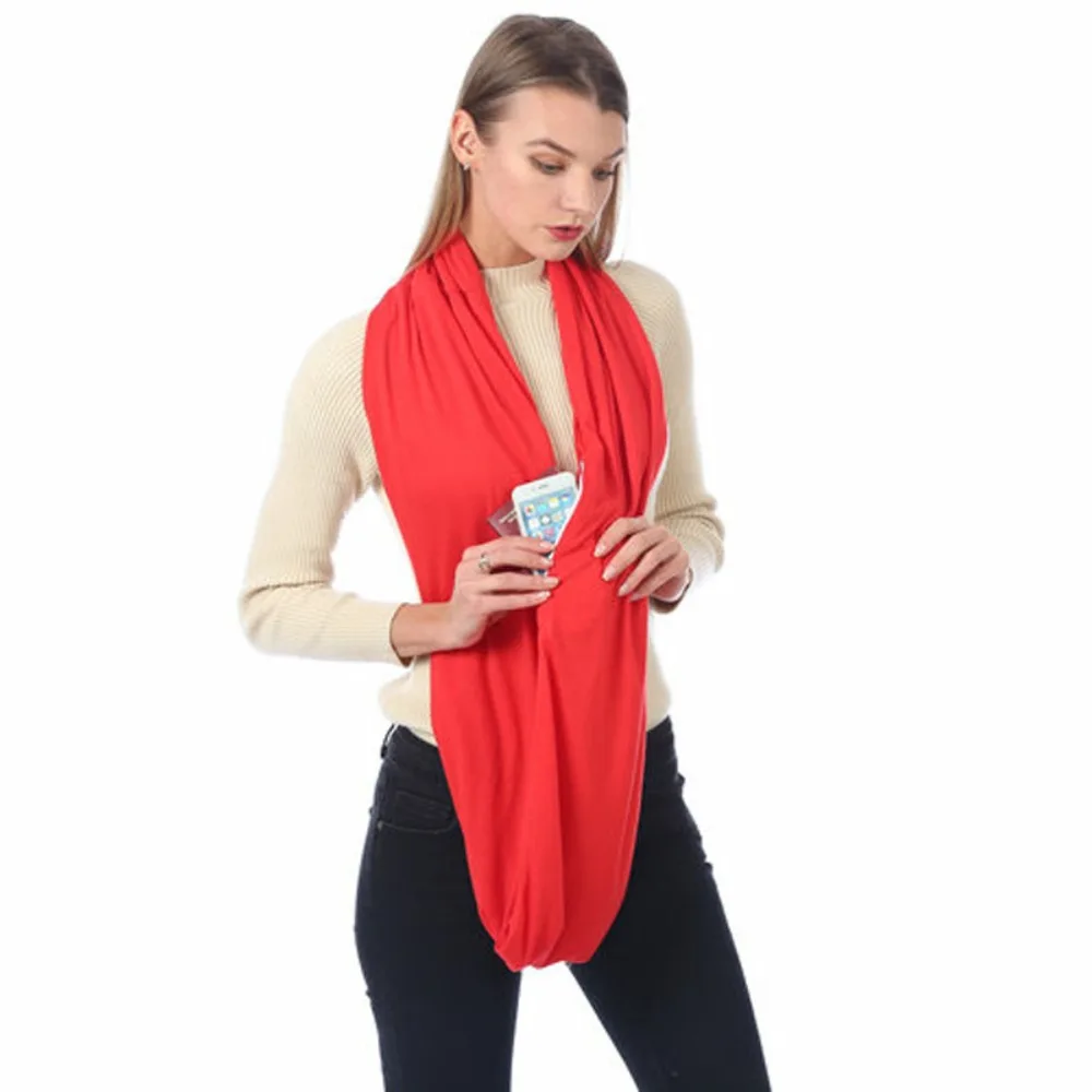 Bib Fashion Wraps Neck Warmer Friend Gift  Zip Pocket Infinity Scarf Scarves Circle Loop Scarves