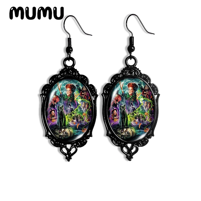 2024 New Hocus Pocus Art Dangle Earring Black Lace Oval Earrings Handmade Glass Dome Jewelry Gifts