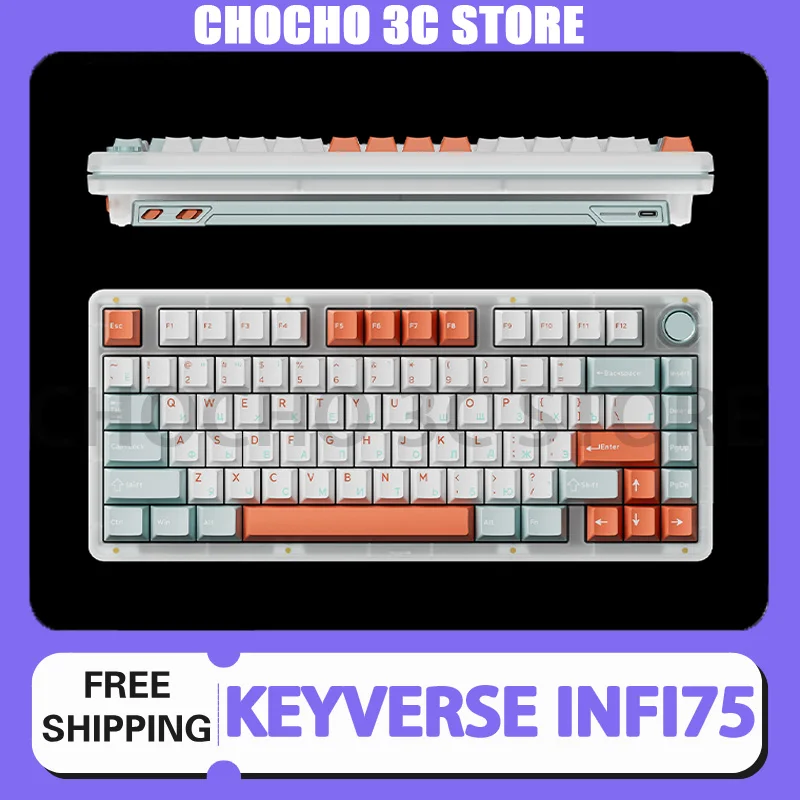 Keyverse-Infi75 Lite Teclado Mecânico Sem Fio para Jogos, Tri Mode, Botão Multifuncional, 81 Chaves, Hot Swap, Junta PC, Presentes