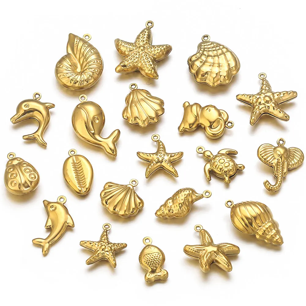 

20pcs Stainless Steel Charm Hollow Sea Animal Conch Gold-plated DIY Necklace Bracelet Jewelry Handmade Making Material Wholesale