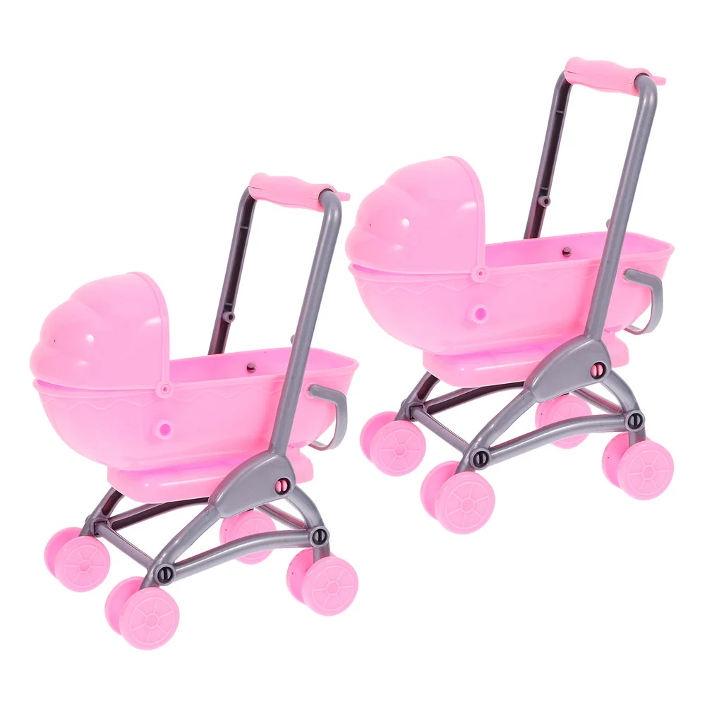 

2 Pcs Children's Toy Stroller Dollhouse Miniature Dolls Pram Baby Carriage Toys