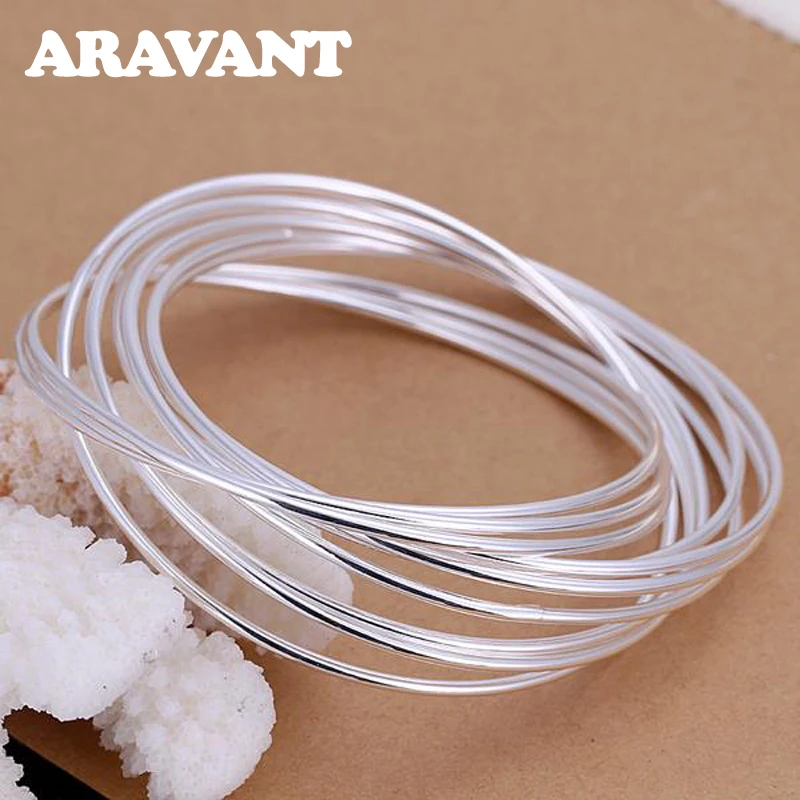 Men's & Women's 925 Silver Circle Triple Ring Bangle Set
